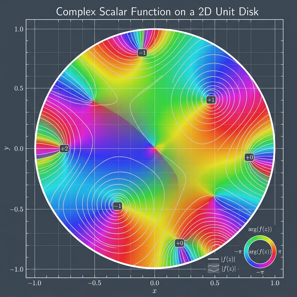 A complex-valued field plotted over a circular domain